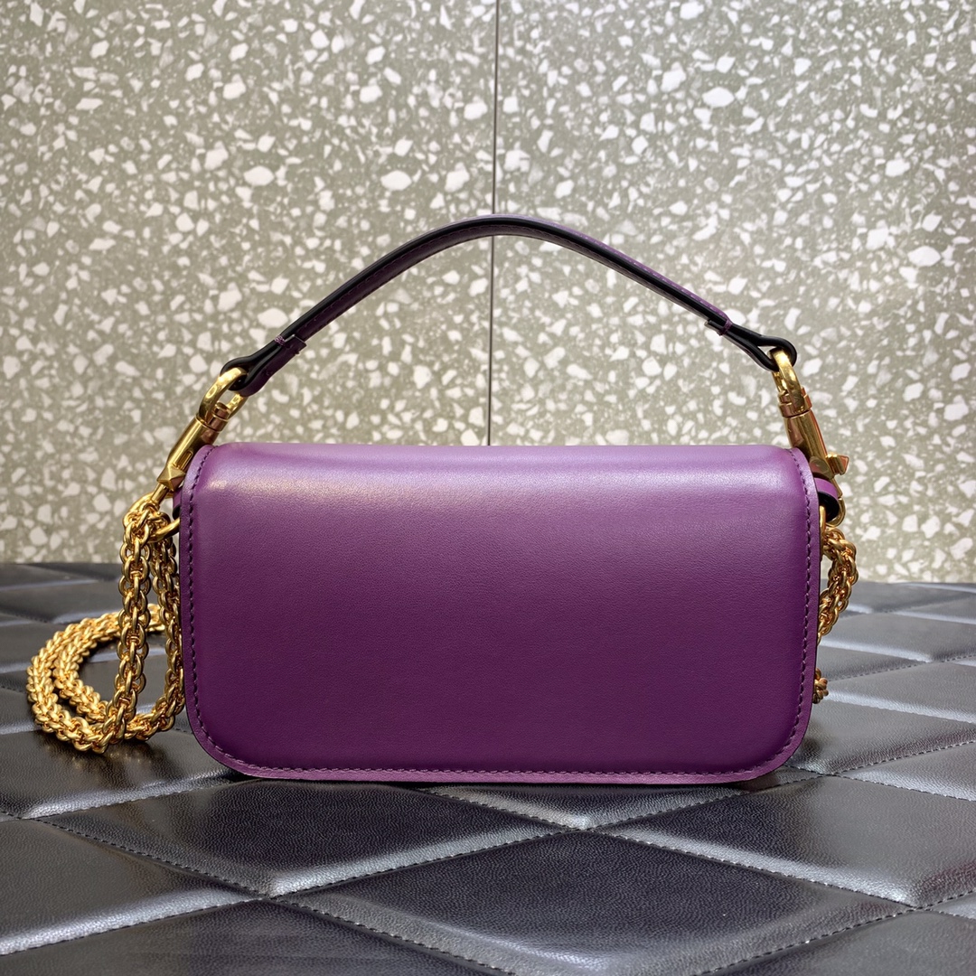 Valentino Garavani Loco Small Shoulder Bag in Purple Calfskin Leather 